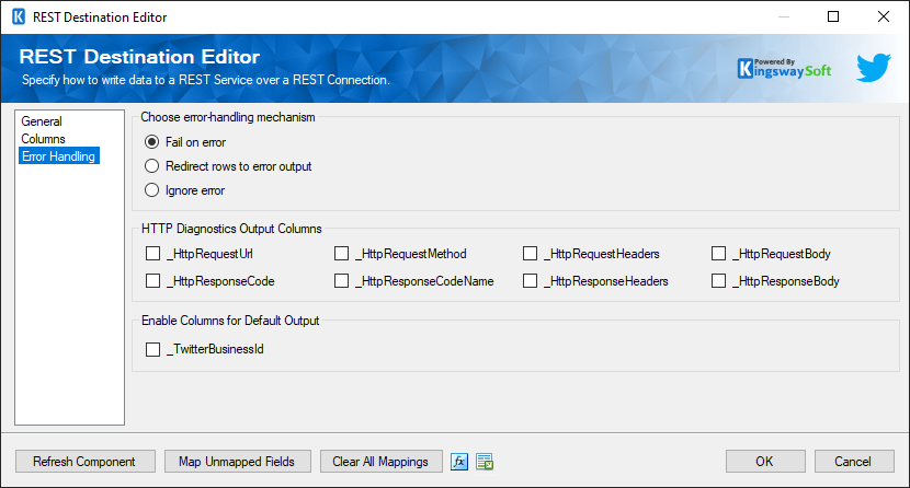 SSIS REST Twitter Business Destination - Error Handling